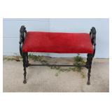 Cast Iron and Red Velvet Small Bench