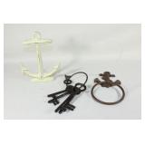 Lot of Metal Decor - Anchor Doorstop, Towel Holder