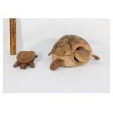 Two VTG wooden handcarved turtles