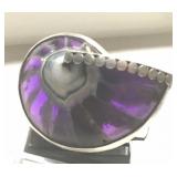 Vtg Purple Amethyst Shell & Sterling Silver Ring