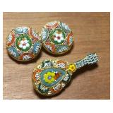 Vtg MIllefiori Clip On Earrings & Brooch Set