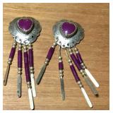 Vtg Native American Sterling & Sugilite Earrings