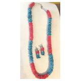 Coral & Turquoise Beaded Necklace & Earrings