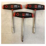 3 New Wurth Zebra T-Handle Socket Drivers