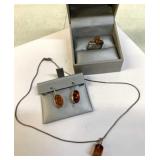 925 Sterling Silver & Amber Earrings, Necklace &