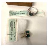 10kt White Gold Emerald Ring & 14kt Gold Earrings