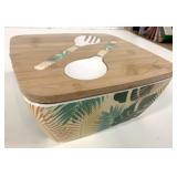 New Melamine Serving Bowl w/Lid & Utensils