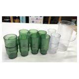 New Glass Pitcher & Plastic Ribbed Tumblers