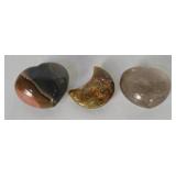 3 Polished Stones - Moon & Hearts