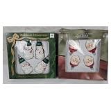 New 4pk Santa & Snowman Glass Christmas Ornaments