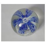 Art Glass Blue Flower Paperweight