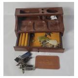 Vtg Wood Desk Caddy W/ Keys Etc.