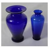 2 Art Glass Blue Vases