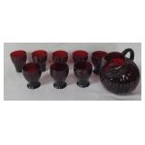 Ruby Red Tilted Pitcher & Glasses