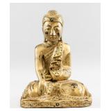 Burma Wood Carved Seated Buddha Embedded Stones