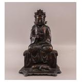 Chinese Bronze Carved Seating Guanyin Ming Era