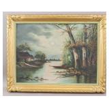 Antique Oil on Board Landscape with Frame