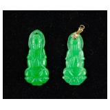 Chinese Pair of Green Jadeite Buddha Pendants