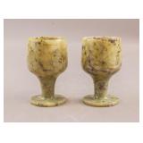 Chinese Spinach Green Hardstone Carved Cups 2pc