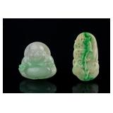 Burma Green Jadeite Carved Pendants 2pc