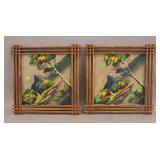 Set of 2 Framed Japanese Oil on Board