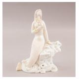 White Porcelain Carved Mermaid Sculpture w/ Mark