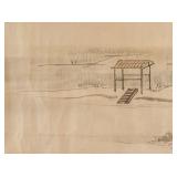 Chinese Watercolor on Paper Pavilion Unsigned