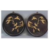 Chinese Wooden Gilt Birds Plaques 2pc