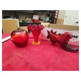 Bubble glass vase and shoe and glass apple