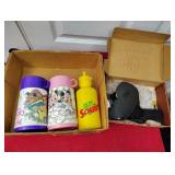 Two vintage kids thermoses, price checker and