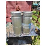 Two stainless steel beer kegs