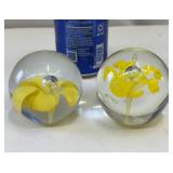 2-Vintage Art Glass Paperweight Daffodil Flower
