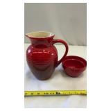 Le Creuset French Red Stoneware Pottery Pitcher,