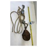 Vintage Pulley/Hoist with Rope, Antique Myers