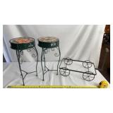 Plant stands 17.5 inches tall, metal wagon