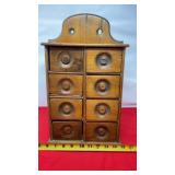 Antique Wood Spice Cabinet 8 Drawers Hangs On