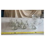 Comic Strip Johnny Hart Pitcher and 8 glasses