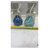 2-NIB ART GLASS IRIDESCENT Blue Swirl Oil Lamp