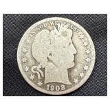 1908-D Barber Silver Half Dollar