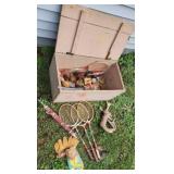 Old wood toy box with toys.