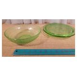 Green Uranium Glass Bowl and Footed Cake Plater