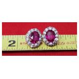 10k Pink Sapphire & Diamond  Earrings 3.17g