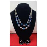 Double Strand Beaded Necklace & Matching Earrings