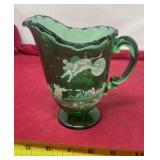 Fenton Mary Gregory Emerald Green Glass Pitcher