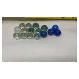 Vintage Marbles, 4 Solid Blue, 6 Clear Glass, 1