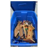 Tote with Lid of Wooden Blocks, Wooden Airplane