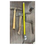 Vtg Tools, Hand Drill, Axe & Pick Axe