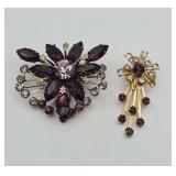 Lot of 2 Purple Brooches