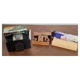 Card shuffler, wooden card holders and wooden