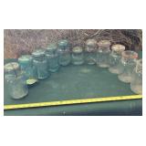 Ball Mason jars blue and clear including one